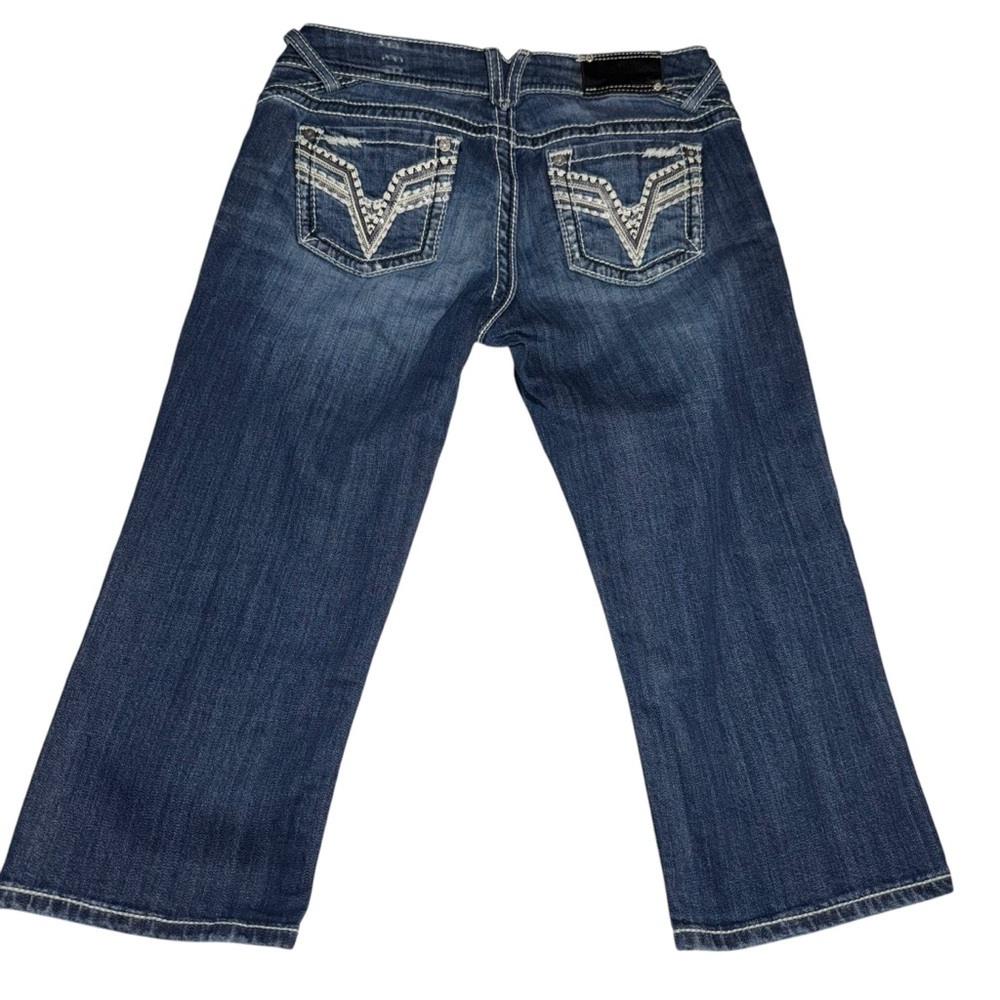 NWOT Vigoss JR Women’s Capri Shorts SZ 5 Blue Rhinestones Low Rise Embroidery